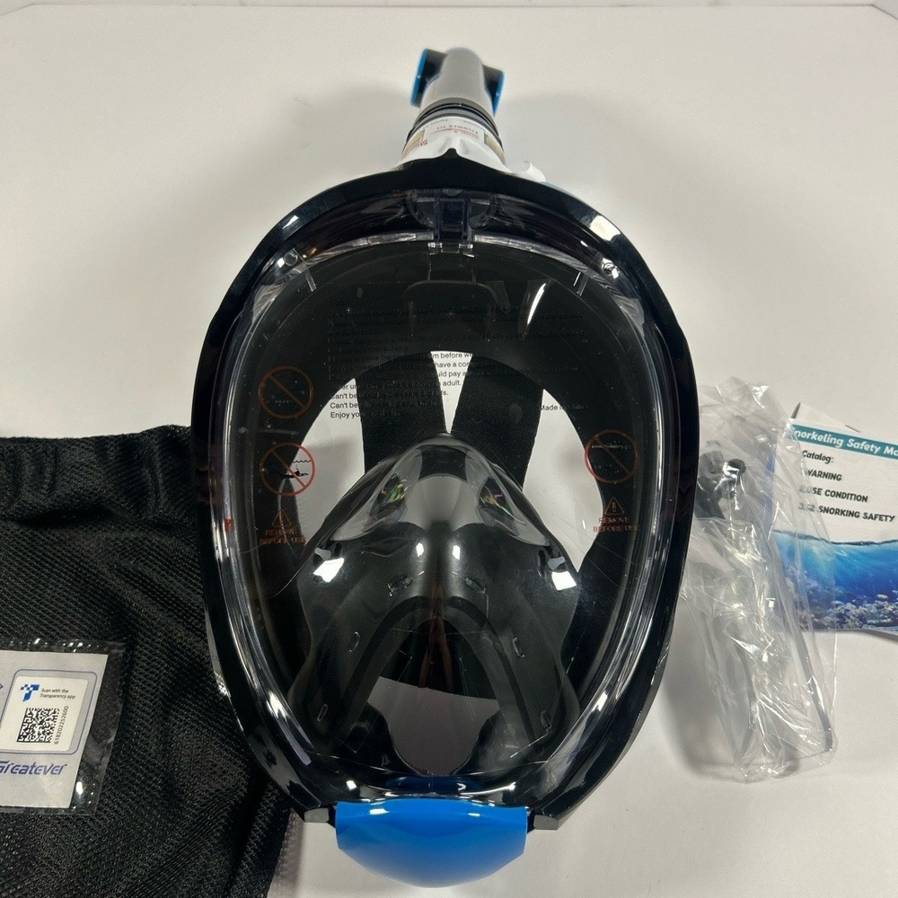 NEW Greatever Full Face Snorkle Mask Black Blue 180 Panoramic Anti-Fog Water - Picture 3 of 5